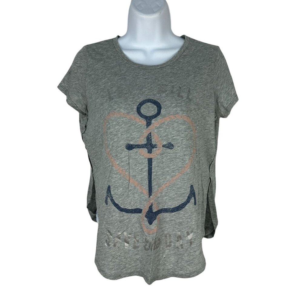 Old Navy Womens Gray Short Sleeve Anchor & Heart Graphic Tee XL